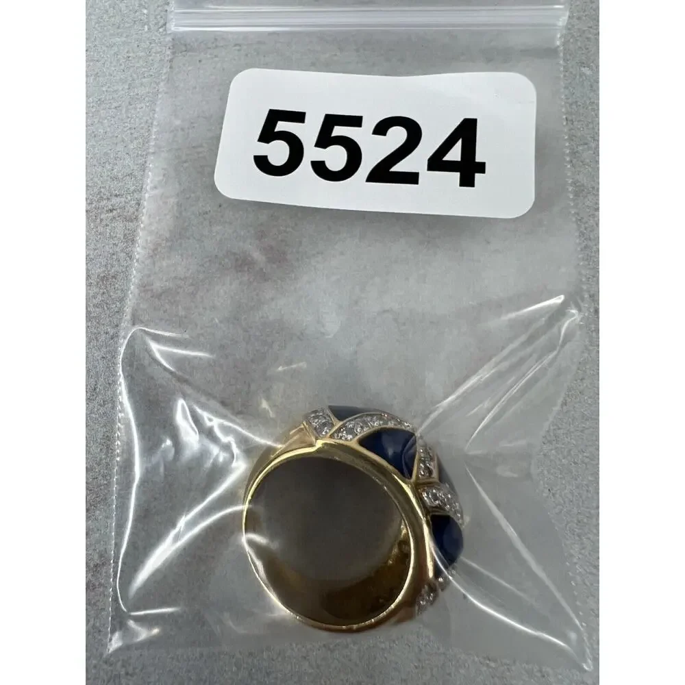 Formal Wear Statement Gold‎ Plated Blue Enamel Chunky Ring - Size 5